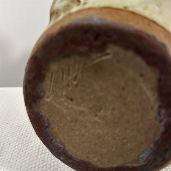 Rustic Brown & Beige Ceramic Pitcher Studio Pottery Hand Thrown Boho Decor - Picture 13 of 15